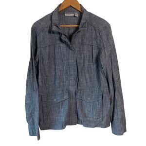 Croft & Barrow Chambray Utility Jacket L Blue Stretch Zip Front Cotton Blend‎